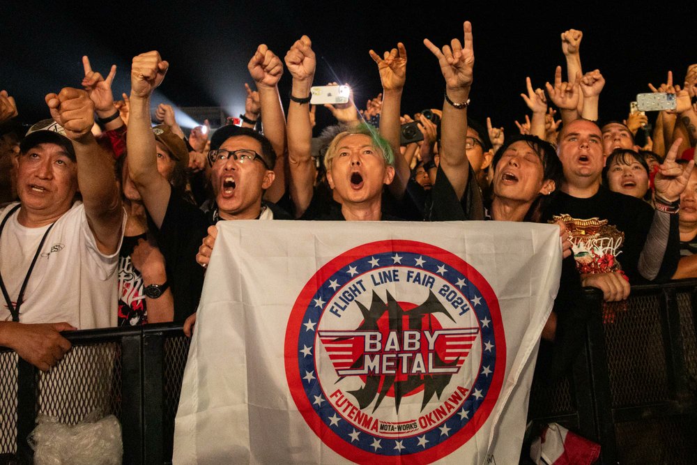 USForcesJapan's tweet photo. MCAS Futenma Flight Line Fair 2024

Musical group, #BABYMETAL , performs during the Futenma Flight Line Fair on Marine Corps Air Station Futenma, Okinawa, Japan, Oct. 6, 2024. https://t.co/4JxAVIAygj