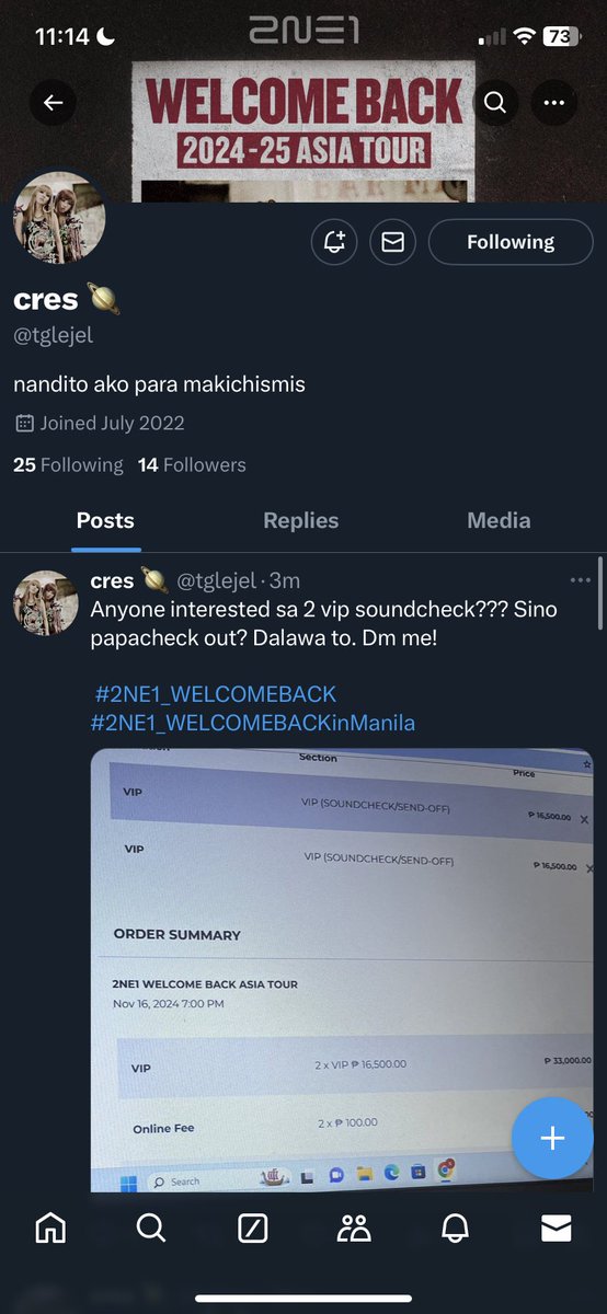 alwayssukhoon's tweet photo. Hello everyone, please beware of this scammer @tglejel

If you will visit their account, wala na yung mga post about sa ticketing. Reached out to the number, tried calling and sending a text. Nag reply through text and wanted me to-

#2NE1_WELCOMEBACK
#2NE1WELCOMEBACKinMANILA https://t.co/KJqJN8YmwB