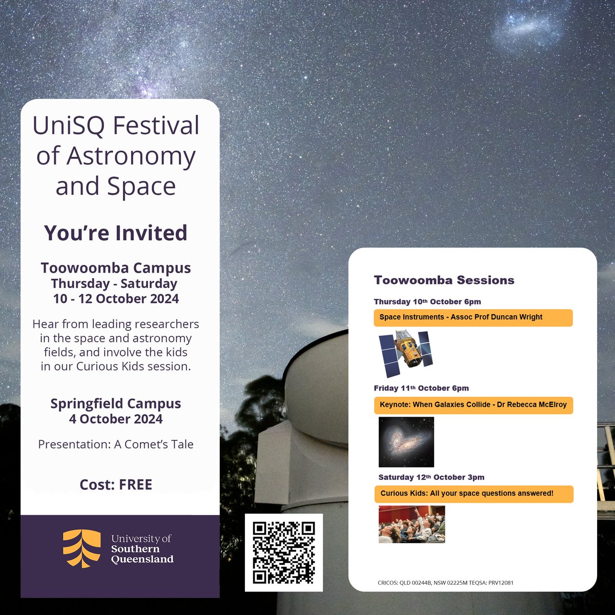 Rebecca McElroy (@re_mcelroy) on Twitter photo Do you like #Astronomy? ✨
Or do you like #Space? 🚀
And do you live in #Toowoomba?
Well - you should come along to <a href="/unisqaus/">University of Southern Queensland</a>'s festival of Astronomy and Space! I'll be speaking tomorrow night about galaxy collisions 🌌 Do you like #Astronomy? ✨
Or do you like #Space? 🚀
And do you live in #Toowoomba?
Well - you should come along to <a href="/unisqaus/">University of Southern Queensland</a>'s festival of Astronomy and Space! I'll be speaking tomorrow night about galaxy collisions 🌌