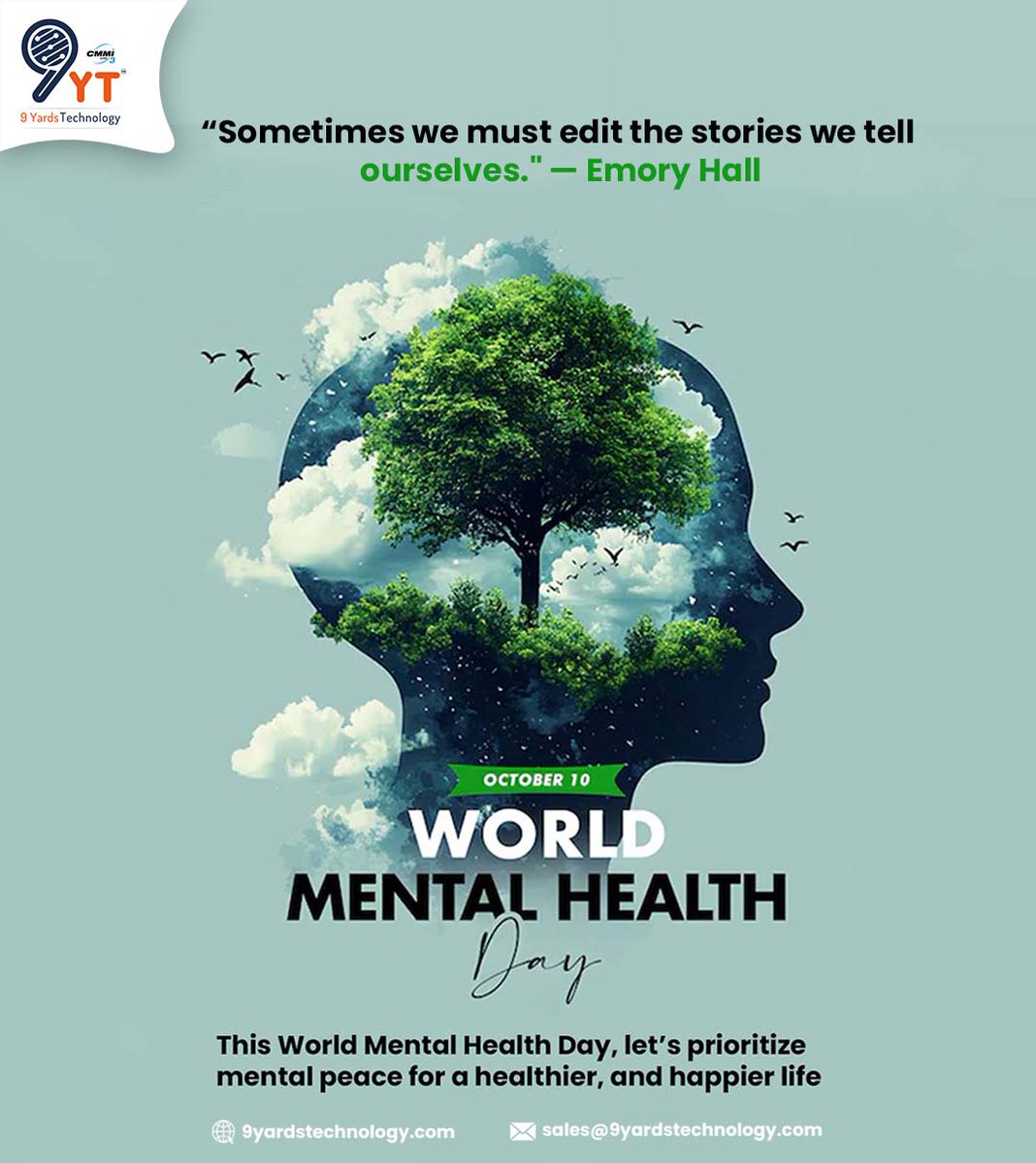 9YardsTech's tweet photo. On #WorldMentalHealthDay, 9Yards Technology stands for mental well-being in the workplace. Let's create a space where minds can thrive. ๐
#WorldMentalHealthDay2024 #MentalHealthMatters #9yardstechnology #BreakTheStigma #SupportEachOthers #MentalWellness https://t.co/AVleSld0YO