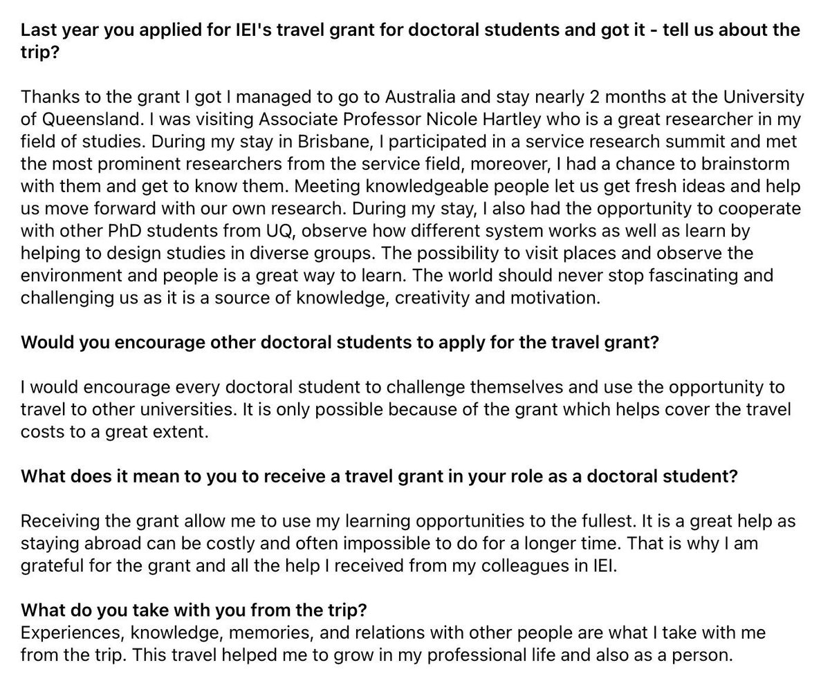 Företagsekonomi (@liu_iei_fek) on Twitter photo Joanna Pilawa, PhD student in Marketing <a href="/LiU_IEI_FEK/">Företagsekonomi</a> talks about her research trip to the University of Queensland, in Australia. Joanna Pilawa, PhD student in Marketing <a href="/LiU_IEI_FEK/">Företagsekonomi</a> talks about her research trip to the University of Queensland, in Australia.