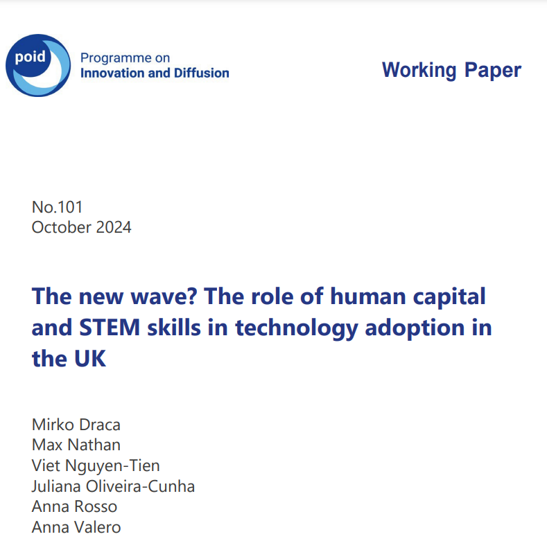 With this year’s Chemistry/Physics #NobelPrizes touching on #AI/#ML, our latest research at <a href="/POID_LSE/">Programme on Innovation and Diffusion</a> <a href="/CEP_LSE/">Centre for Economic Performance</a> highlights STEM bias nature of these techs &amp; associated inequality. Collab with
<a href="/mirko_draca/">Mirko Draca</a> <a href="/iammaxnathan/">Max Nathan</a> <a href="/JOliveiraCunha/">Juliana Oliveira-Cunha</a>
Rosso <a href="/asvalero/">Anna Valero</a> 👉t.ly/QPD6t.