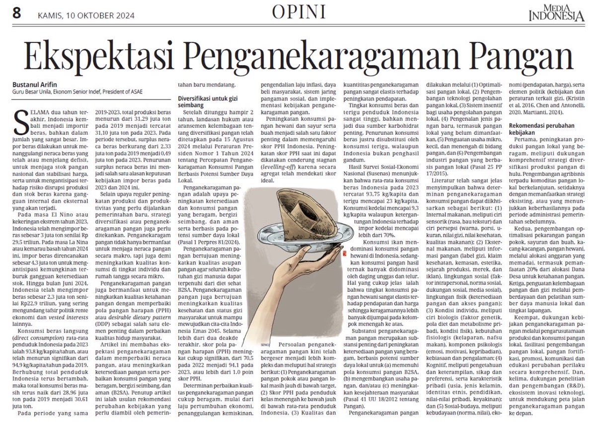Selamat pagi. Jika berkenan membaca, saya pagi ini menulis artikel "Ekspektasi Penganekaragaman Pangan" di Media Indonesia. Saran dan komentar ditunggu. 

mediaindonesia.com/opini/707730/e…