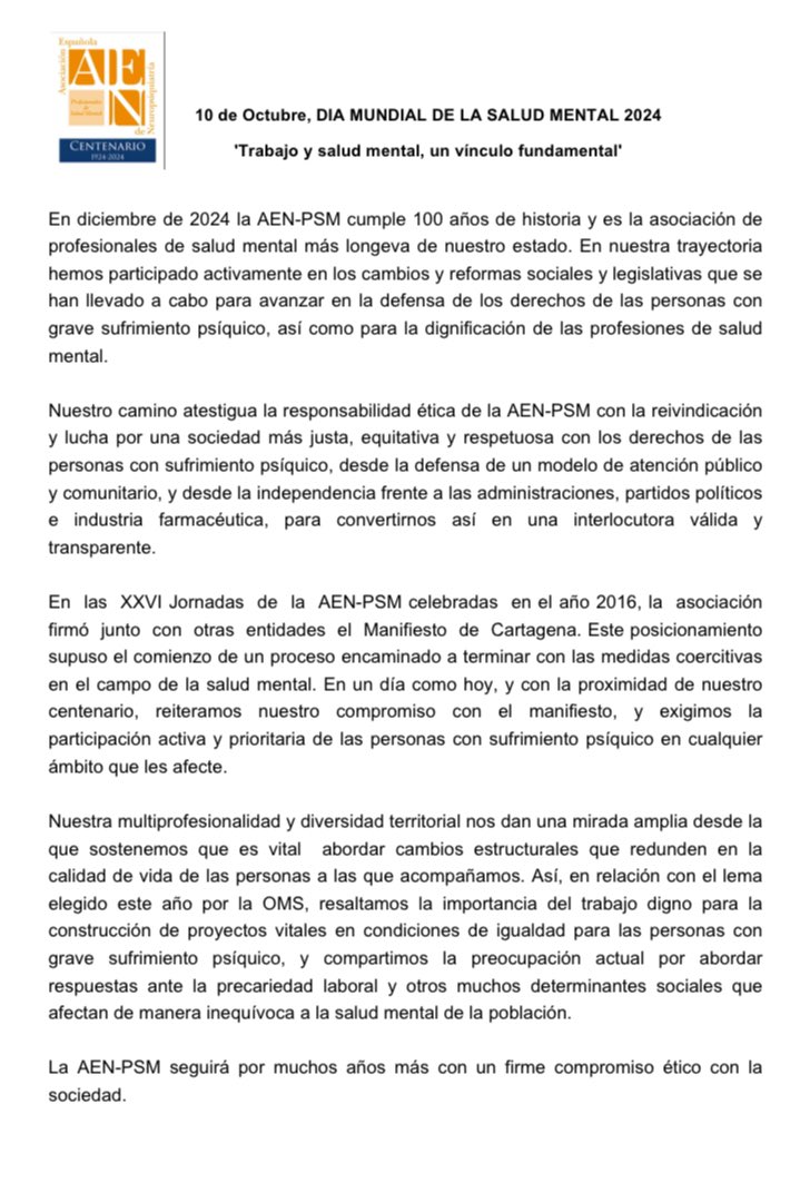 Comunicado de la AEN-PSM en el Día Mundial de la Salud Mental 2024.

aen.es/comunicado-de-…