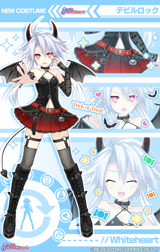 CompileHeartApp's tweet photo. 【バージョン9.91.0 アップデート情報①】【衣装紹介】

「Trick or Treat!!　今年は悪魔の仮装をしてみたんだ！　どうだ、かっこいいだろ！」

「ホワイトハート(CV:#阿澄佳奈)」のハロウィン衣装「デビルロック」を期間限定で販売中！
この衣装を着た時だけの専用ボイス付き！

#まいコン https://t.co/7jHxpWQgKP
