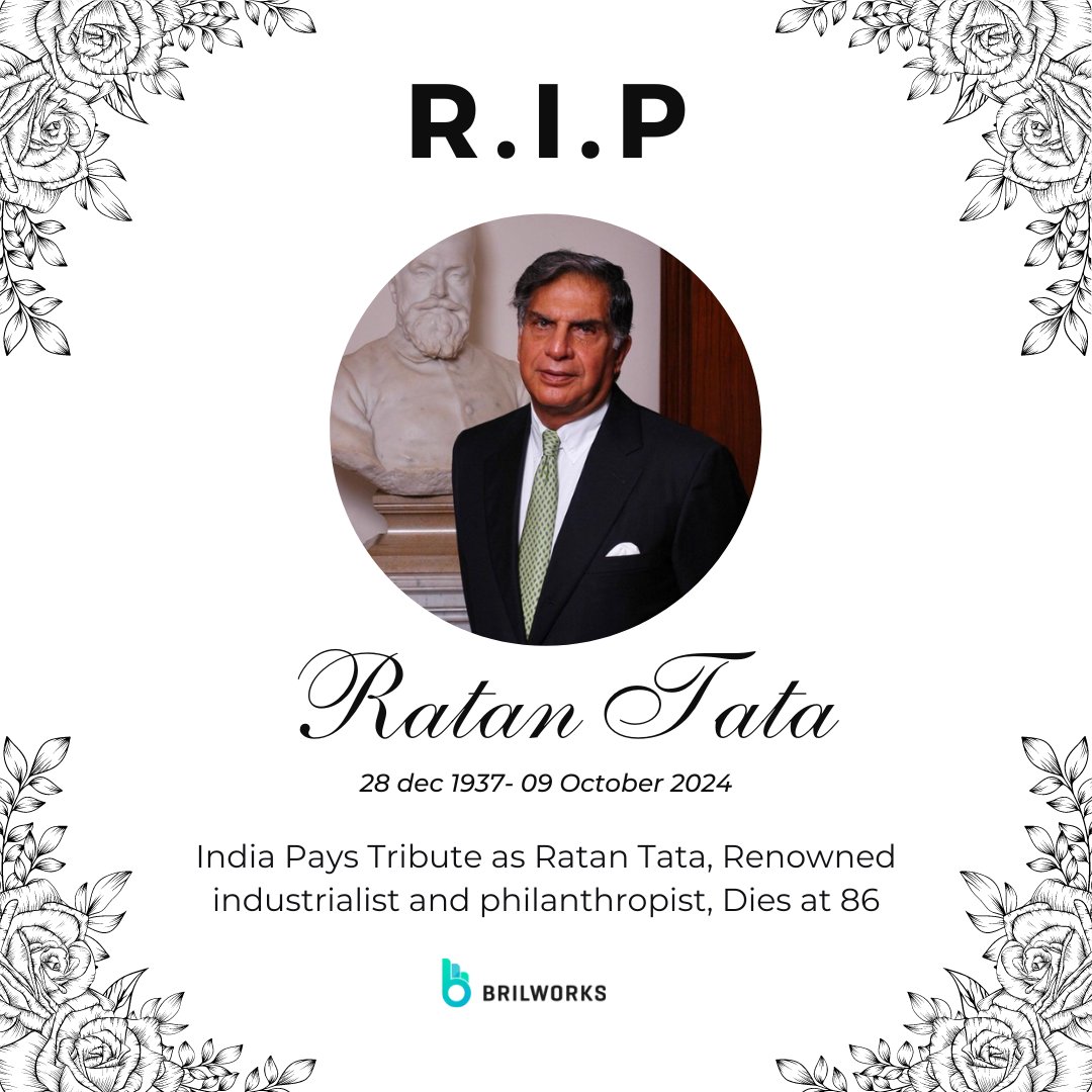 𝗟𝗲𝗴𝗲𝗻𝗱𝗮𝗿𝘆 𝗜𝗻𝗱𝗶𝗮𝗻 #𝗶𝗻𝗱𝘂𝘀𝘁𝗿𝗶𝗮𝗹𝗶𝘀𝘁 𝗮𝗻𝗱 hashtag#𝗽𝗵𝗶𝗹𝗮𝗻𝘁𝗵𝗿𝗼𝗽𝗶𝘀𝘁 𝗥𝗮𝘁𝗮𝗻 𝗧𝗮𝘁𝗮 𝗣𝗮𝘀𝘀𝗲𝘀 𝗔𝘄𝗮𝘆 𝗮𝘁 𝟴𝟲: 𝗜𝗻𝗱𝗶𝗮 𝗠𝗼𝘂𝗿𝗻𝘀 𝗮 𝗡𝗮𝘁𝗶𝗼𝗻𝗮𝗹 𝗜𝗰𝗼𝗻

#RatanTata, a man of great vision, #kindness, and #integrity, leaves