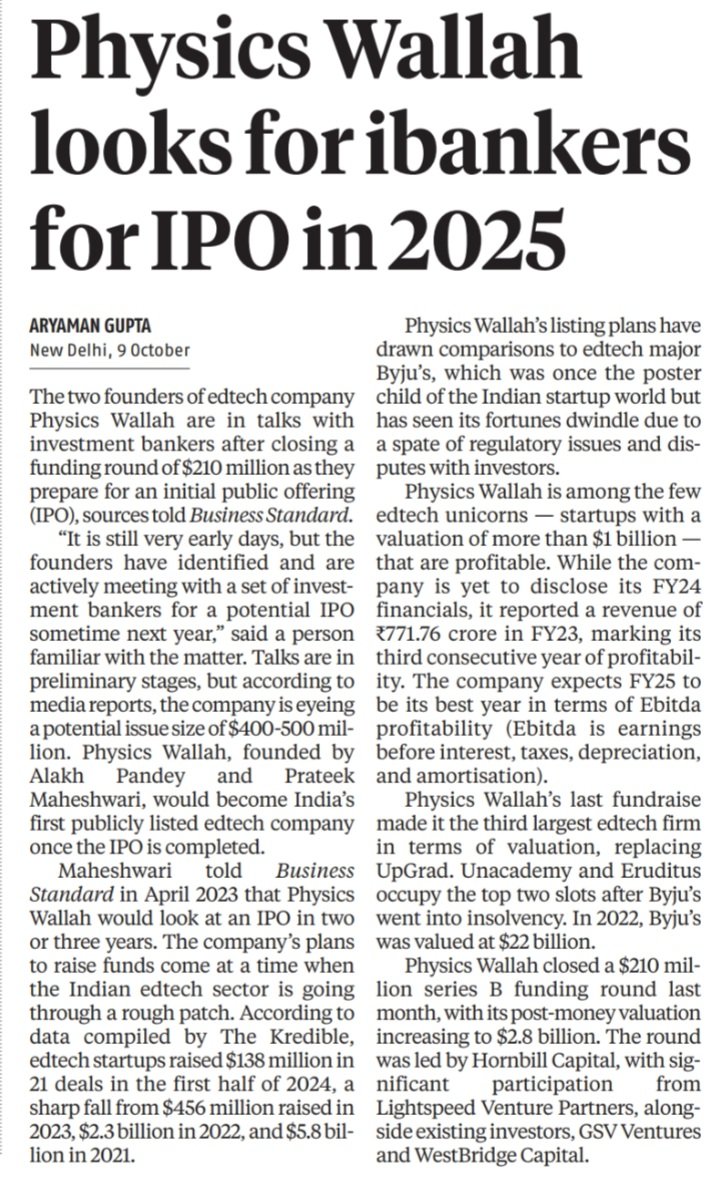 Ashishkafunda's tweet image. Hornbill Capital, from which it managed to double its valuation to $2.8 Bn.
🎁🎁🥊🥊

#startups #physicswala #hornbil #axiscapital #ipo