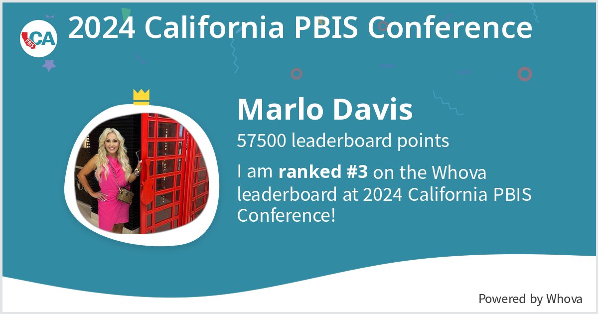 I ranked #3 on the Whova leaderboard at 2024 California PBIS Conference! #PBISCA24 #PBISCA - via #Whova event app