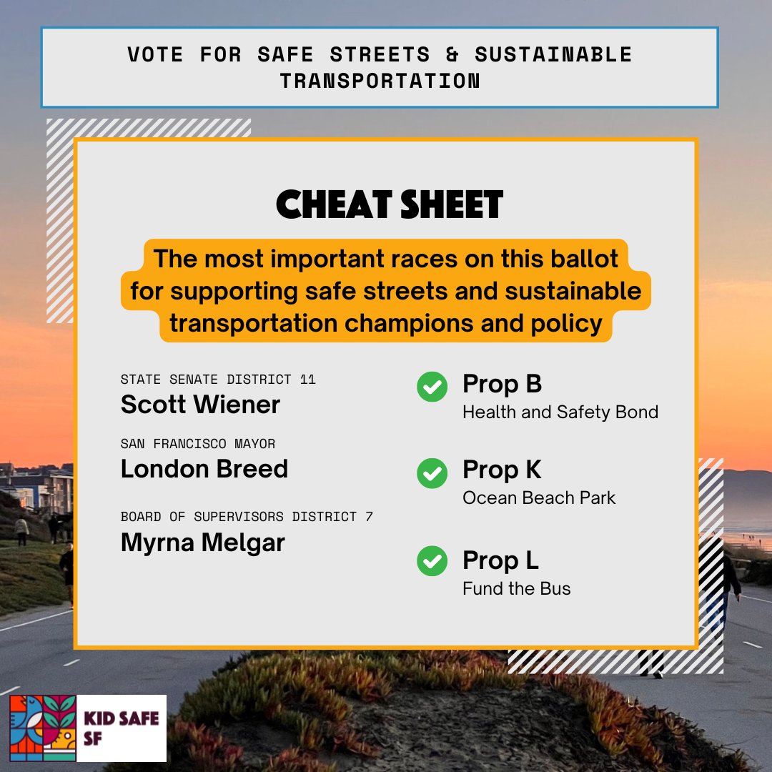 We’re excited to announce our endorsements for the Nov 5th election, supporting leaders and measures that align with our mission at KidSafe: making our city’s streets safe enough for kids and all San Franciscans to walk, bike, and play. Here’s who and what we’re backing and why: