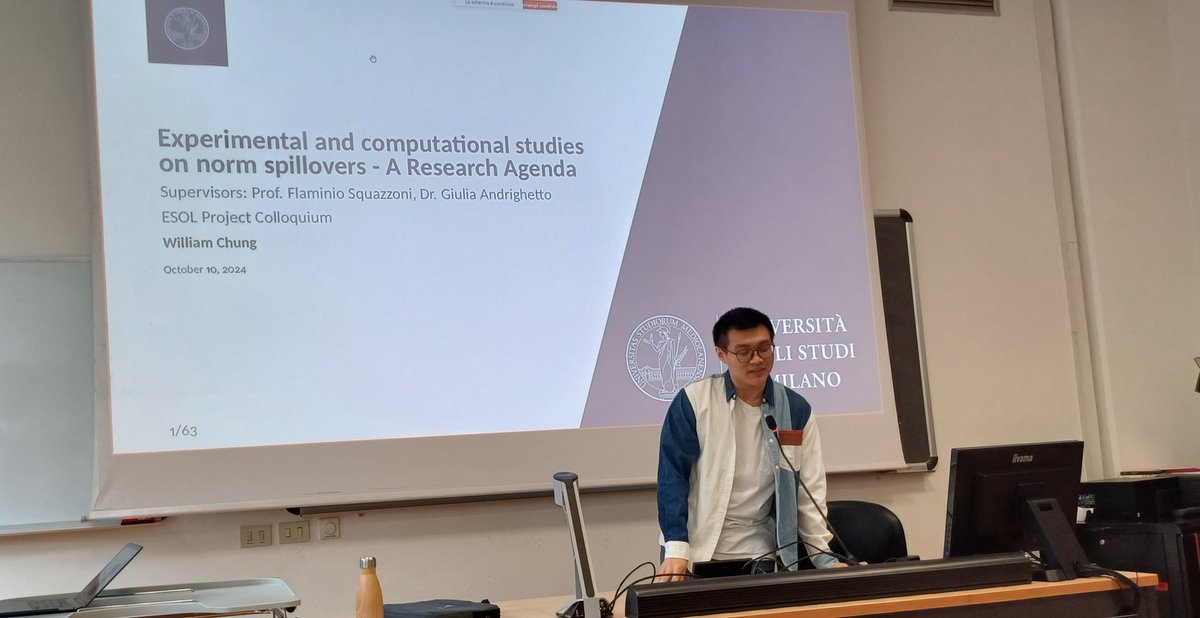 BehaveLab_unimi's tweet image. William Chung presents his #research project on #norm #spillover at the @nasp_school @DipartimentoSPS @LaStatale #Phd meeting