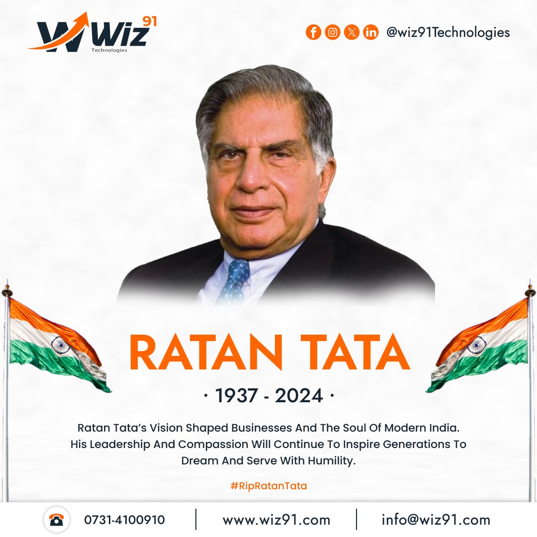 wiz91Tech's tweet image. 💔 Goodbye to a Legend.
Today, we bid farewell to Mr. Ratan Tata, a visionary leader and beacon of hope for India.
Your legacy of kindness, humility, and purpose will continue to inspire generations.
Rest in peace, sir. 🌹
#RatanTata #Legacy #Inspiration