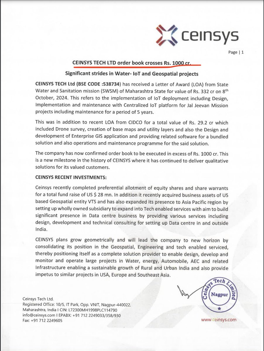 ManishK46113331's tweet image. 🚨 #CEINSYSTECH Order book crosses 1000cr

Mcap 1500cr, PE 39x, FY24 revenue 253cr