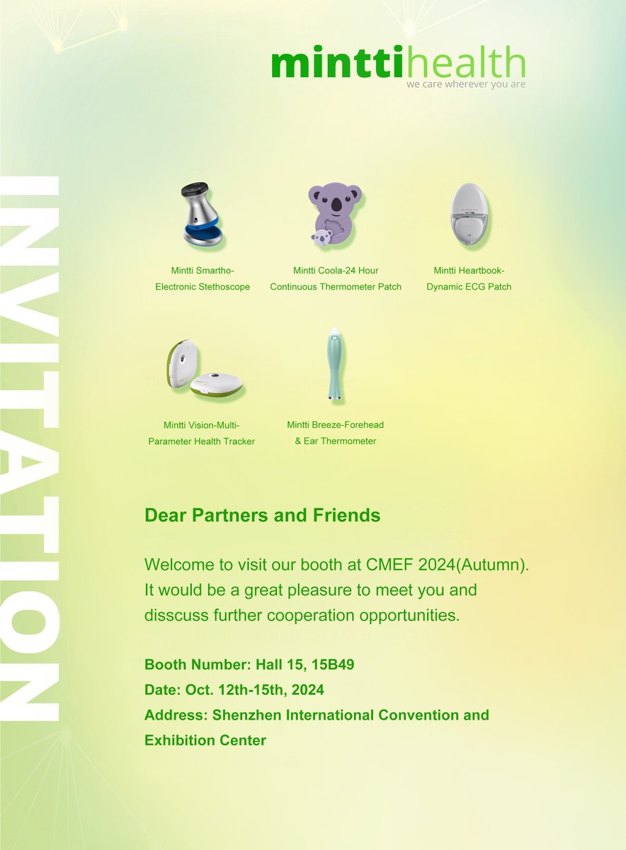 ZouFay77047's tweet image. Dear Partners and Friends,

We're excited to invite you to visit our booth at CMEF 2024 (Autumn)!

Booth Number: Hall 15, 15B49
Date: October 12th-15th, 2024

We look forward to seeing you there!

#CMEF2024 #MedicalDevices #Partnerships #Innovation