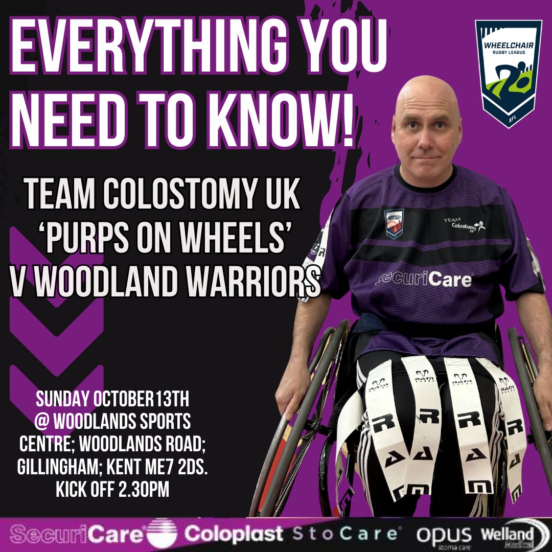 'Purps on Wheels' play our latest <a href="/WheelchairRL/">Wheelchair RL</a> friendly this Sunday. Here's everything you need to know!

🆚 <a href="/WoodlandsWarri2/">WoodlandsWarriors-WRL</a> 
🗓️ 13th October 
⏱️ 2.30pm
🏟️ Woodlands Sports       
       Centre ME7 2DS
🎟️ Free entry!