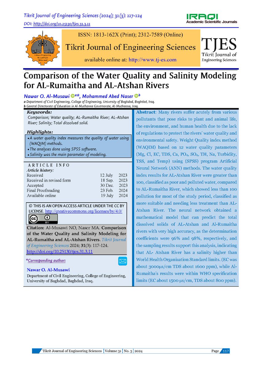 Tikrit Journal of Engineering Sciences (@TikritJournal) / X