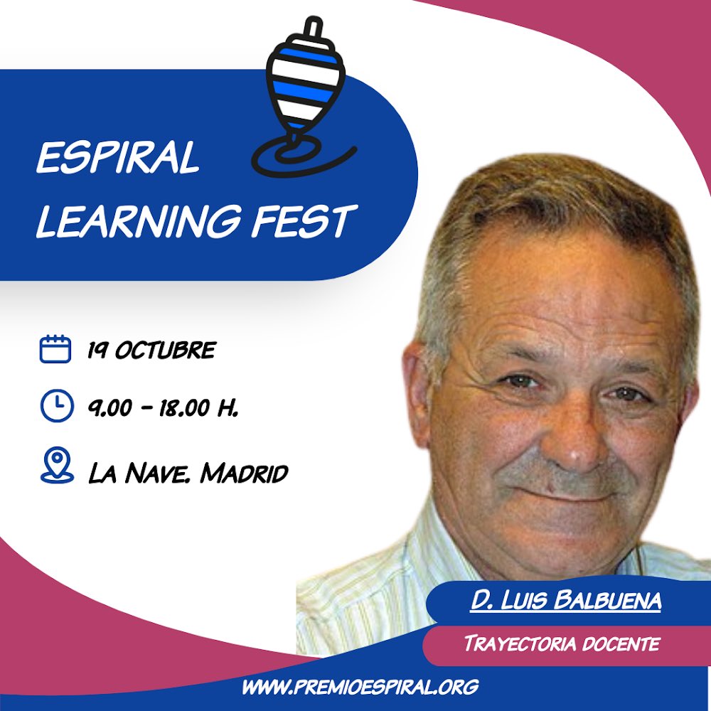 ¡No te pierdas la entrega del Premio Trayectoria Docente a D. Luis Balbuena en el Espiral Learning Fest!🎓✨ Un referente en la enseñanza de las matemáticas y ganador de múltiples premios. Inscríbete gratis y acompáñanos el 19 de octubre en Madrid👉 premioespiral.org/espiral-learni… #ELF24