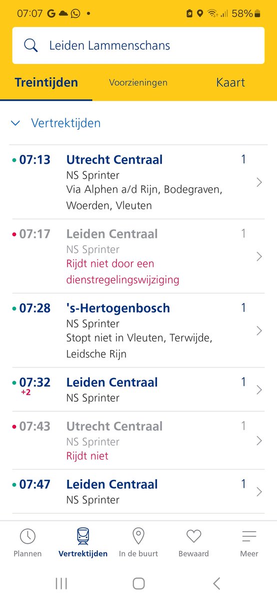 Hoi <a href="/NS_online/">NS online</a>, in de regio Leiden regent het dienstregelingwijzigingen. Op andere grote stations vallen treinen gewoon uit door wisselstoringen of defecte treinen. 
Ik heb geen aankondiging van die wijziging gezien. LOCOV advies gevraagd? Of is dit treintaal?