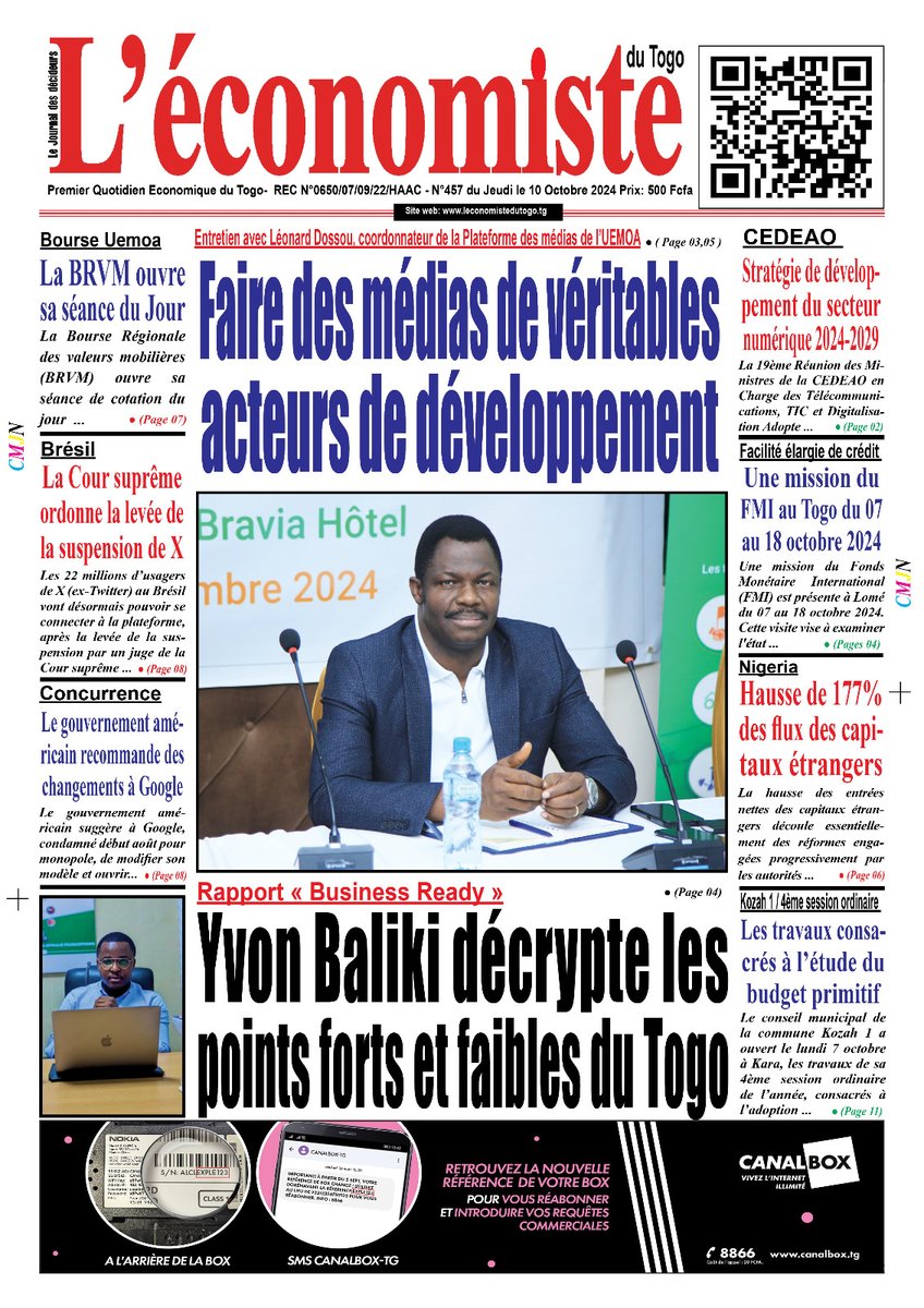 #Togo

Les titres de votre quotidien ce 10 10 24

#Tginfos
#EconomiesBudget 
#businessnewsgr