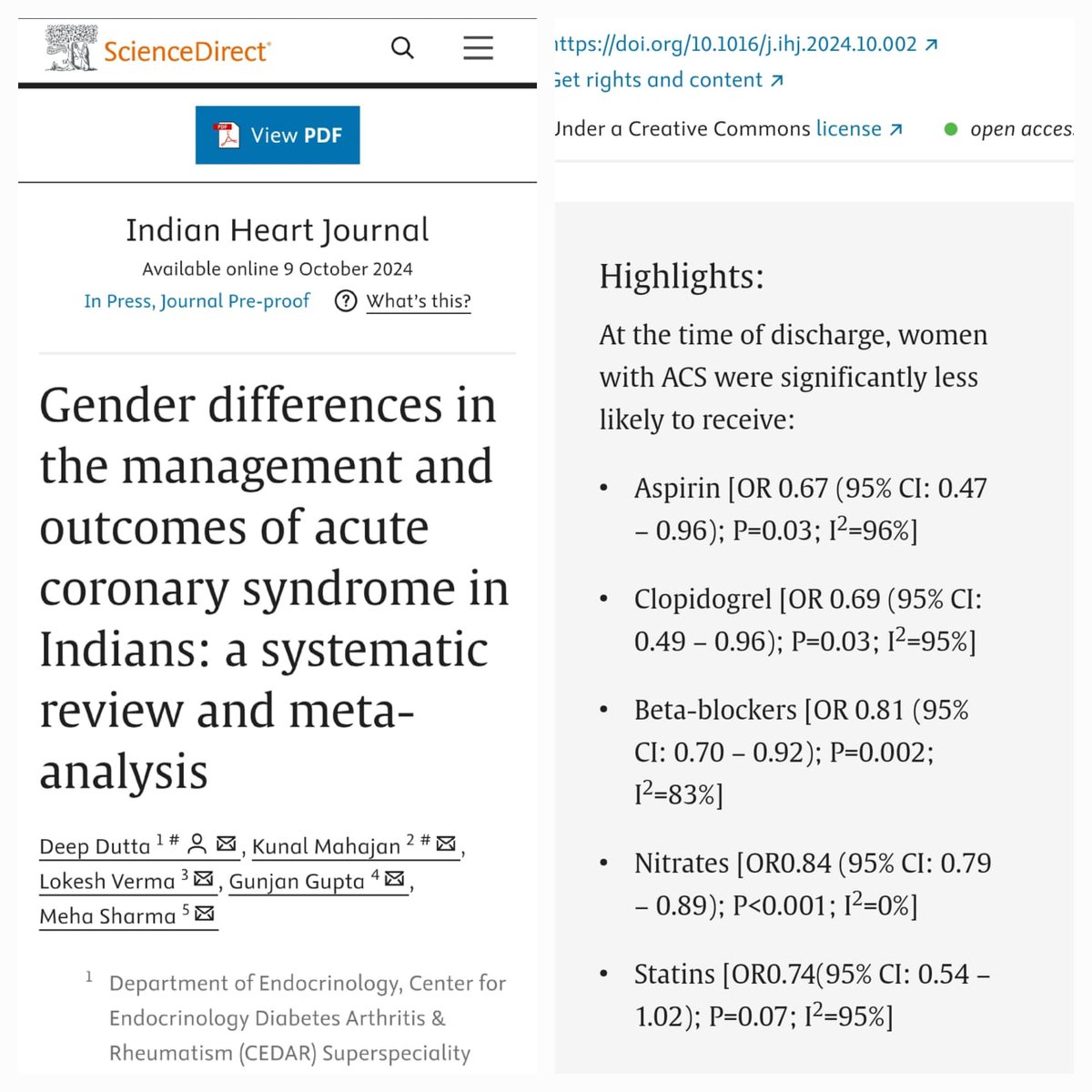 #Shocking trends with regards to #gender differences in #outcomes among #women with #heartattack (Acute Coronary Syndrome) from #India

#God has blessed women with lower risks of heart attack as compared to men, still......

Women as compared to men had: 
Double the 30-day