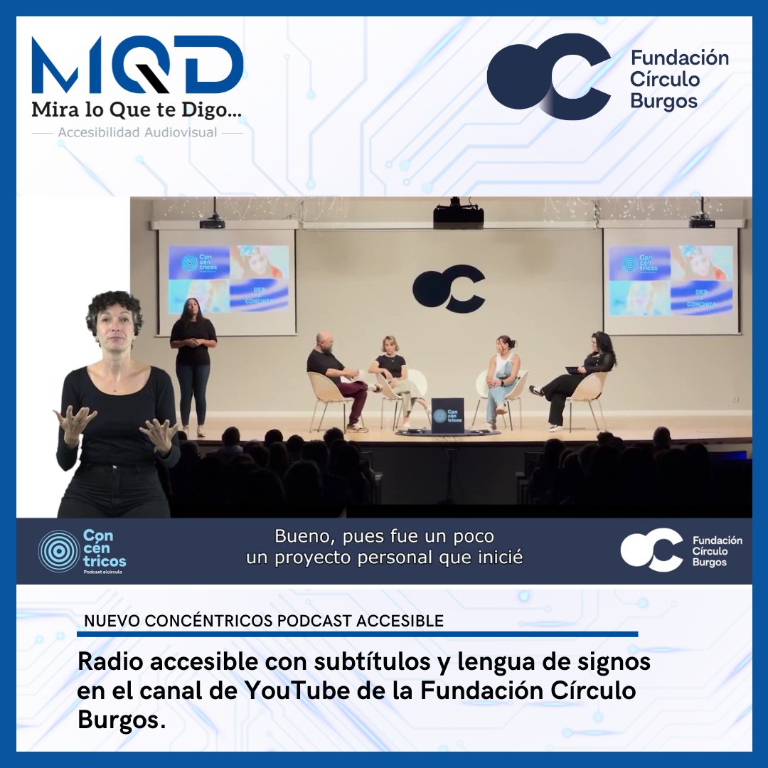 Nueva entrega de <a href="/concentricospod/">Concéntricos Podcast</a> Concéntricos Podcast El Círculo accesible con #subtítulos y #lenguadesignos. Ángela Varela Neila y Caín Santamaría entrevistan a Conchita García @cobrujasilse de @Aransbur y a DEB, <a href="/holamellamodeb/">DEB</a>. 🤟goo.su/a4B81v <a href="/FCirculoBurgos/">Fundación Círculo</a>