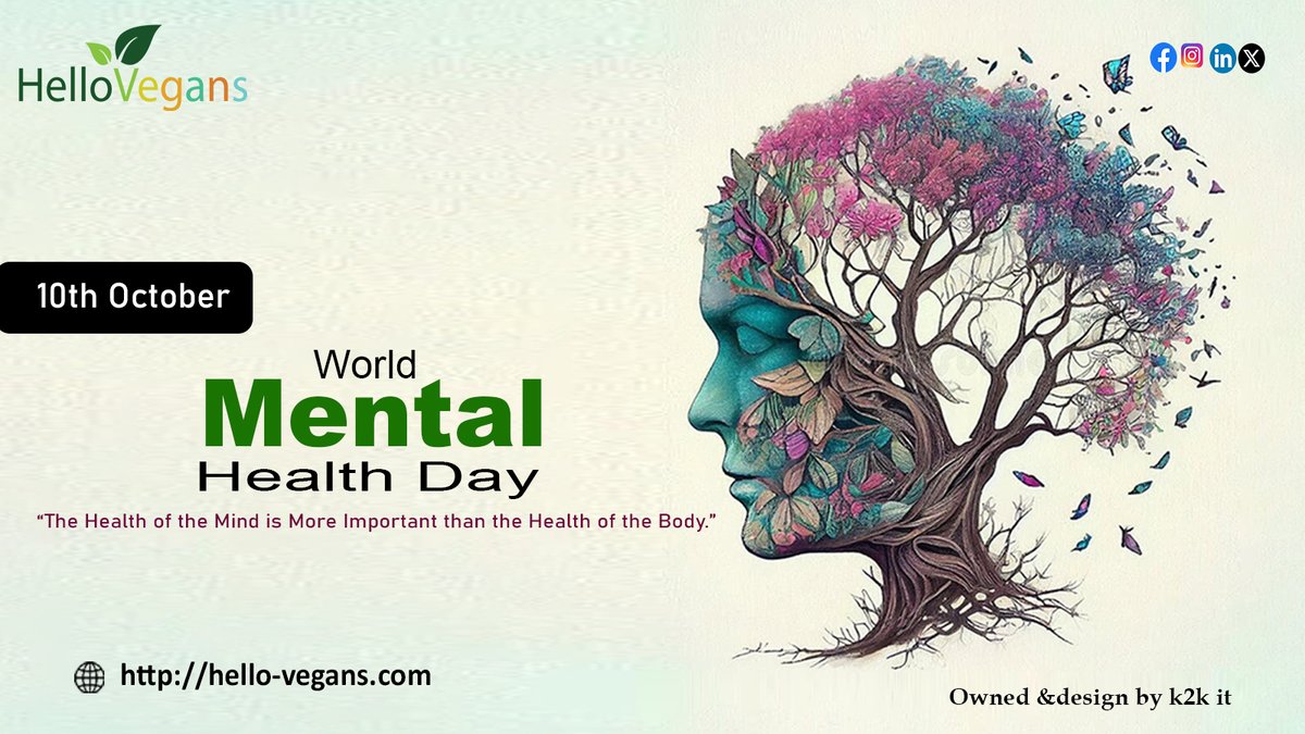 hello_vegans's tweet photo. World Mental Health Day: Nourish mind and planet with compassion on your plate."
.
.
#mentalhealth #10october #worldmentalhealthday #mentalhealth #mentalhealthawareness #mentalhealthmatters #anxiety #mentalillness #mentalhealthday #selfcare #awareness #mentalhealthsupport https://t.co/dZVjAzLfjk