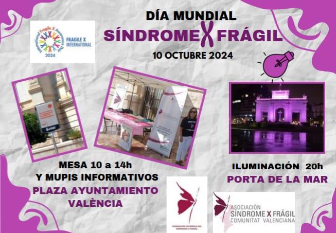 FEDER_ONG's tweet photo. 💜Hoy es el Día Mundial del Síndrome X Frágil, @XFragil_CV realizará varias actividades en Valencia.

📍Mesa y Mupis informativos en la Plaza del Ayuntamiento.
💡Iluminación de la Porta de la Mar. 

¡Participa para dar visibilidad! https://t.co/Kscu6z7JvA