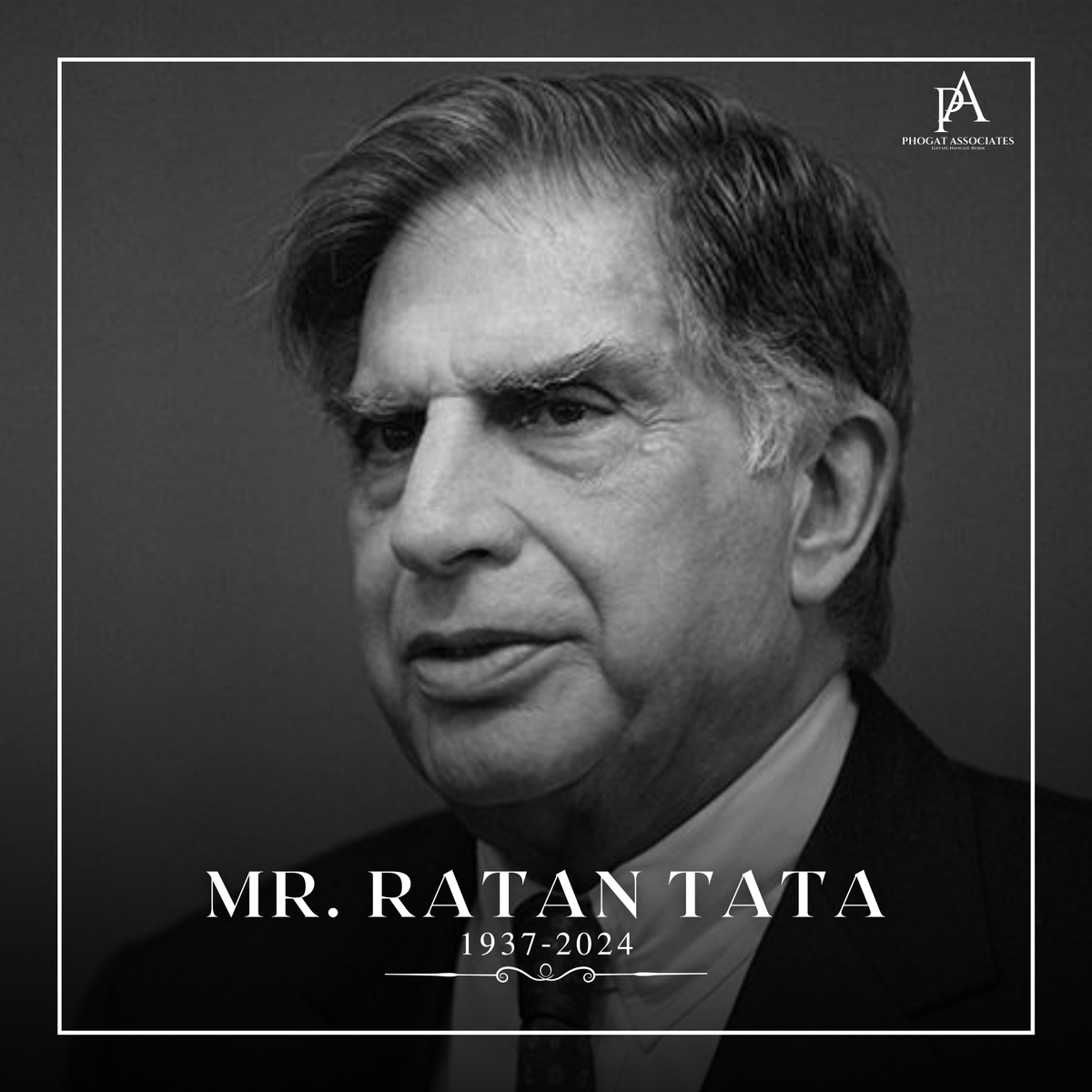 phogatassociate's tweet photo. In Loving Memory of Mr. Ratan Tata (1937-2024) 🙏🕊

A true visionary, philanthropist, and the guiding force behind India's growth. Your legacy of leadership and compassion will inspire generations to come. You will always be in our hearts.

Rest in peace, legend. 💔🌹 https://t.co/cr8G0K90Mz