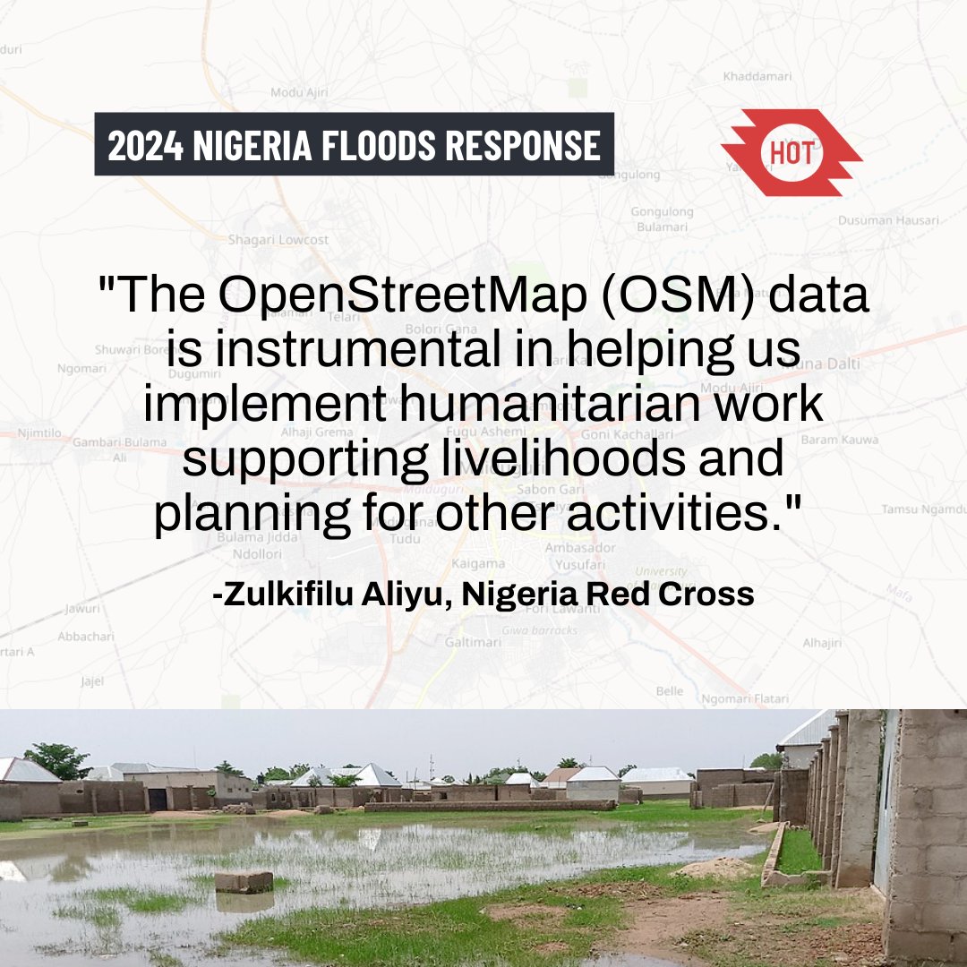 The data that volunteer mappers are contributing for the #NigeriaFlood response is being used directly by the Nigeria Red Cross to support affected people in Maiduguri...

tasks.hotosm.org/explore?campai…

<a href="/hotosm/">Humanitarian OpenStreetMap Team</a> <a href="/nrcs_ng/">Nigerian Red Cross Society HQ</a> <a href="/TheMissingMaps/">Missing Maps</a>