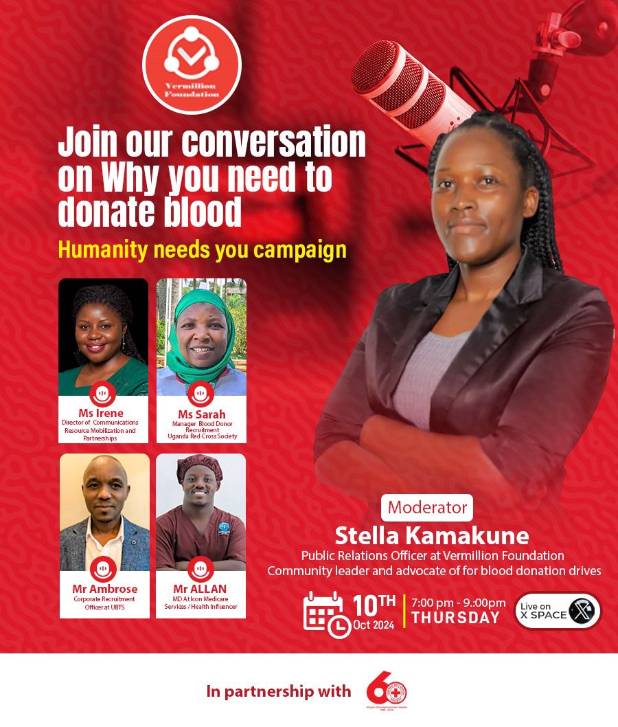 x.com/i/spaces/1BdGY… <a href="/UgandaRedCross/">Uganda Red Cross Society</a> <a href="/ubtsug1/">Uganda Blood Transfusion Service (UBTS)</a> <a href="/AmbroseMug33661/">Ambrose Mugume</a> <a href="/inakasiita1/">Irene Nakasiita (MCIPR)</a> <a href="/NewtonAllan6/">ALTON 🩺</a> <a href="/SMutegombwa/">Donate blood</a> <a href="/JCWamala/">John Cliff Wamala</a>