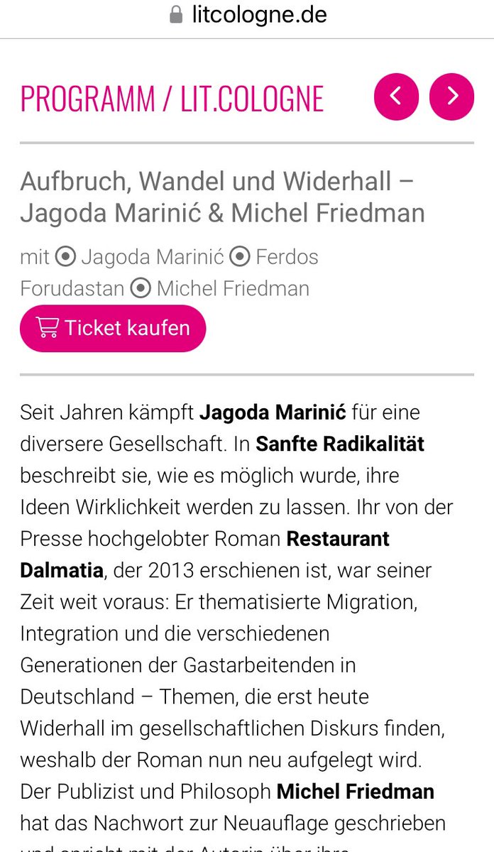 JAGODA MARINIĆ 🪝 (@jagodamarinic) on Twitter photo Heute Abend bin ich auf der <a href="/litCOLOGNE/">lit.COLOGNE</a> mit Michel Friedman und Ferdos Foroudastan. Sanfte Radikalität und Restaurant Dalmatia - auf englisch klingt alles ein wenig besser …. Heute Abend bin ich auf der <a href="/litCOLOGNE/">lit.COLOGNE</a> mit Michel Friedman und Ferdos Foroudastan. Sanfte Radikalität und Restaurant Dalmatia - auf englisch klingt alles ein wenig besser ….