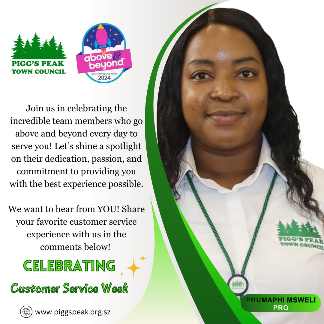 📌CELEBRATING CUSTOMER SERVICE WEEK 2024:
Let's celebrate our dedicated team with YOU. Share you favourite customer service experience with us in the comments section!
#CustomerServiceWeek2024 
#WeValueYou 
#PiggsPeakTown