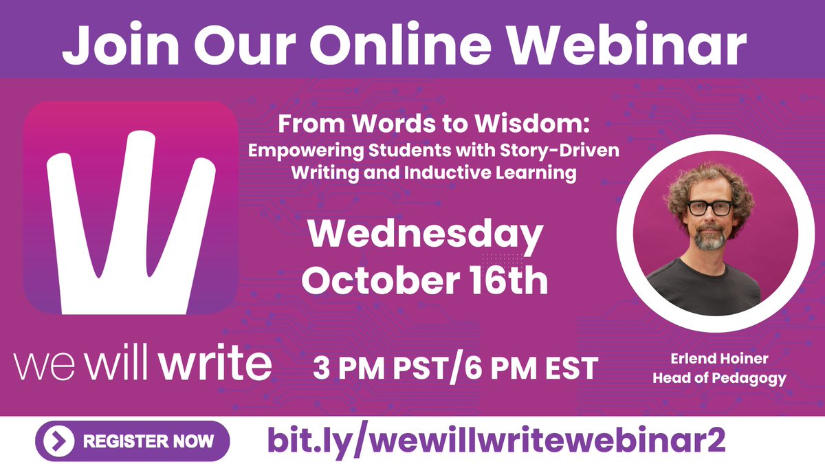 Amanda Fox ✈️Cincy✈️Vegas ✈️ Palo Alto ✈️ATL (@amandafoxstem) on Twitter photo 🌟 Join Us for an Exclusive <a href="/wewillwrite_com/">WeWillWrite</a> Webinar!
📚 From Words to Wisdom: Empowering Students with Story-Driven Writing & Inductive Learning ✍️
🎙️ Featuring Erlend Hoiner, Head of Pedagogy, this session will dive into innovative strategies for using storytelling to 🌟 Join Us for an Exclusive <a href="/wewillwrite_com/">WeWillWrite</a> Webinar!
📚 From Words to Wisdom: Empowering Students with Story-Driven Writing & Inductive Learning ✍️
🎙️ Featuring Erlend Hoiner, Head of Pedagogy, this session will dive into innovative strategies for using storytelling to