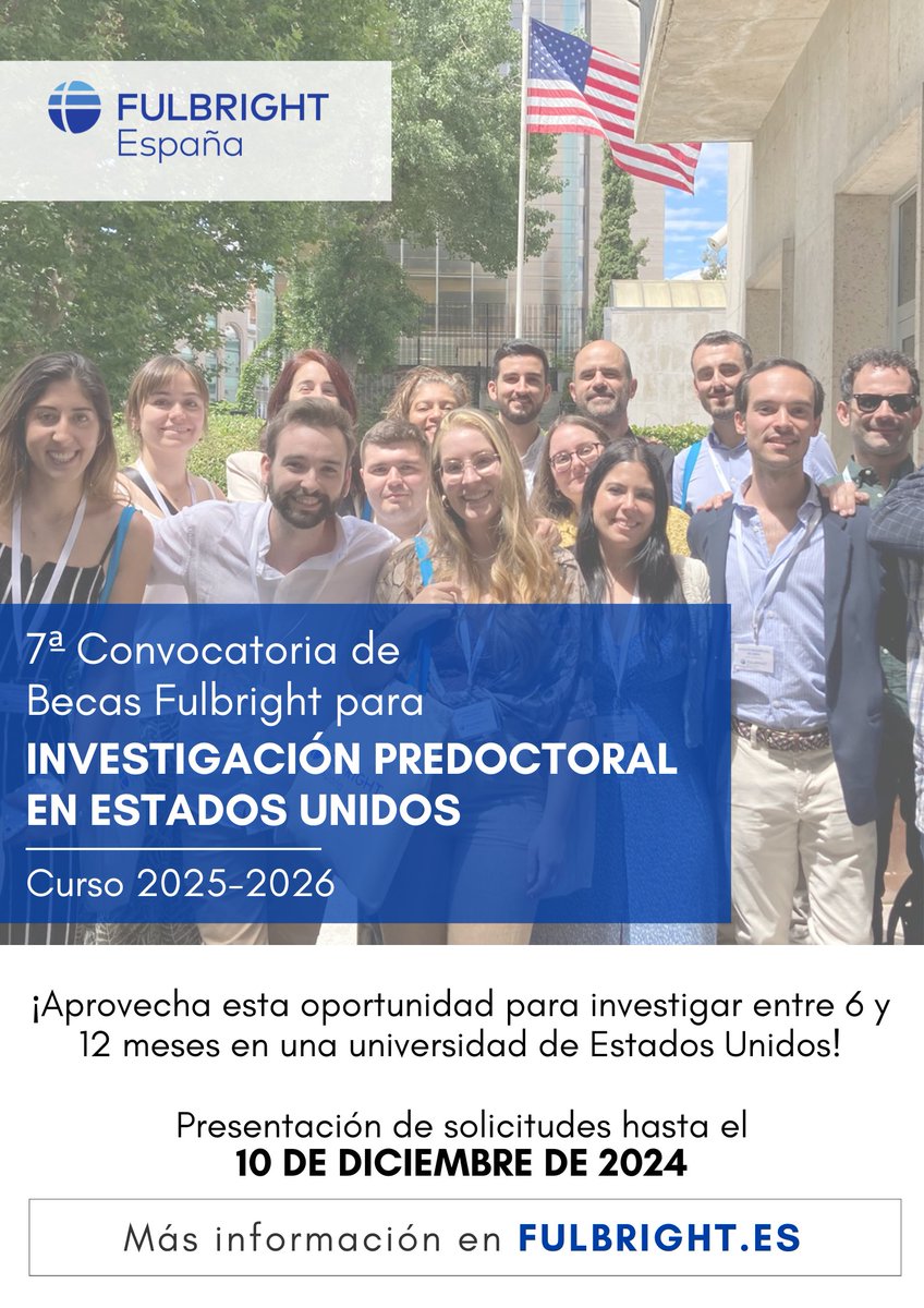 Investigación US (@investigaus) on Twitter photo Si estás cursando un doctorado en la <a href="/unisevilla/">Universidad de Sevilla</a> y quieres enriquecerlo con una estancia de investigación en EE. UU., puedes optar a una de las 13 becas <a href="/FulbrightSpain/">Fulbright España</a> para investigación predoctoral
investigacion.us.es/noticias/becas… Si estás cursando un doctorado en la <a href="/unisevilla/">Universidad de Sevilla</a> y quieres enriquecerlo con una estancia de investigación en EE. UU., puedes optar a una de las 13 becas <a href="/FulbrightSpain/">Fulbright España</a> para investigación predoctoral
investigacion.us.es/noticias/becas…