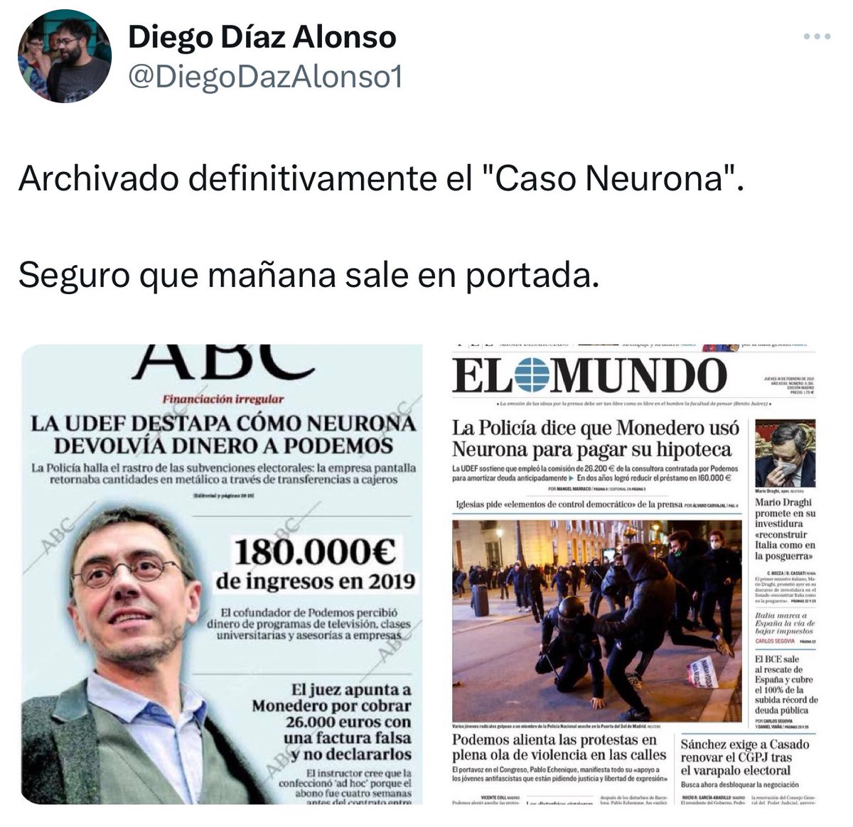 MonederoJC's tweet image. Hay gente que me pregunta si me han llamado del @abc_es o de @elmundoes o de la @COPE o @laSextaTV y Ferreras o @telecincoes para disculparse. No. Ninguno lo ha hecho porque no fue un error. Fueron mercenarios buscando acabar con una fuerza política, @PODEMOS, que no controlaban.