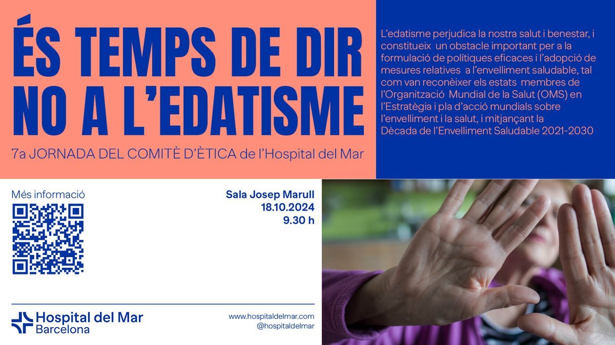 El divendres que ve tindré l’honor de participar en la jornada que organitza l’Hospital del Mar sobre Edatisme.
<a href="/GeriatriaMar/">Geriatria | Hospital del Mar</a> <a href="/hospitaldelmar/">Hospital del Mar</a>