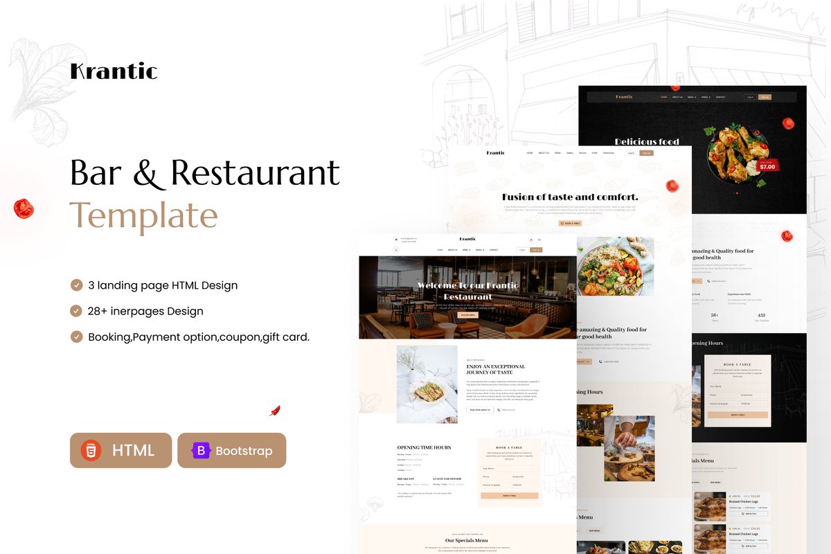 futureinltd's tweet image. Our KRANTIC- Bar & Restaurant HTML5 Template just got a makeover! ๐๐ฅ Check out the latest updates and download now: themeforest.net/item/krantic-rโฆ
#HTML5Template #BarRestaurantTemplate #Themeforest #WebDesign #WebsiteTemplate #RestaurantWebsite #BarWebsite #NewDesign