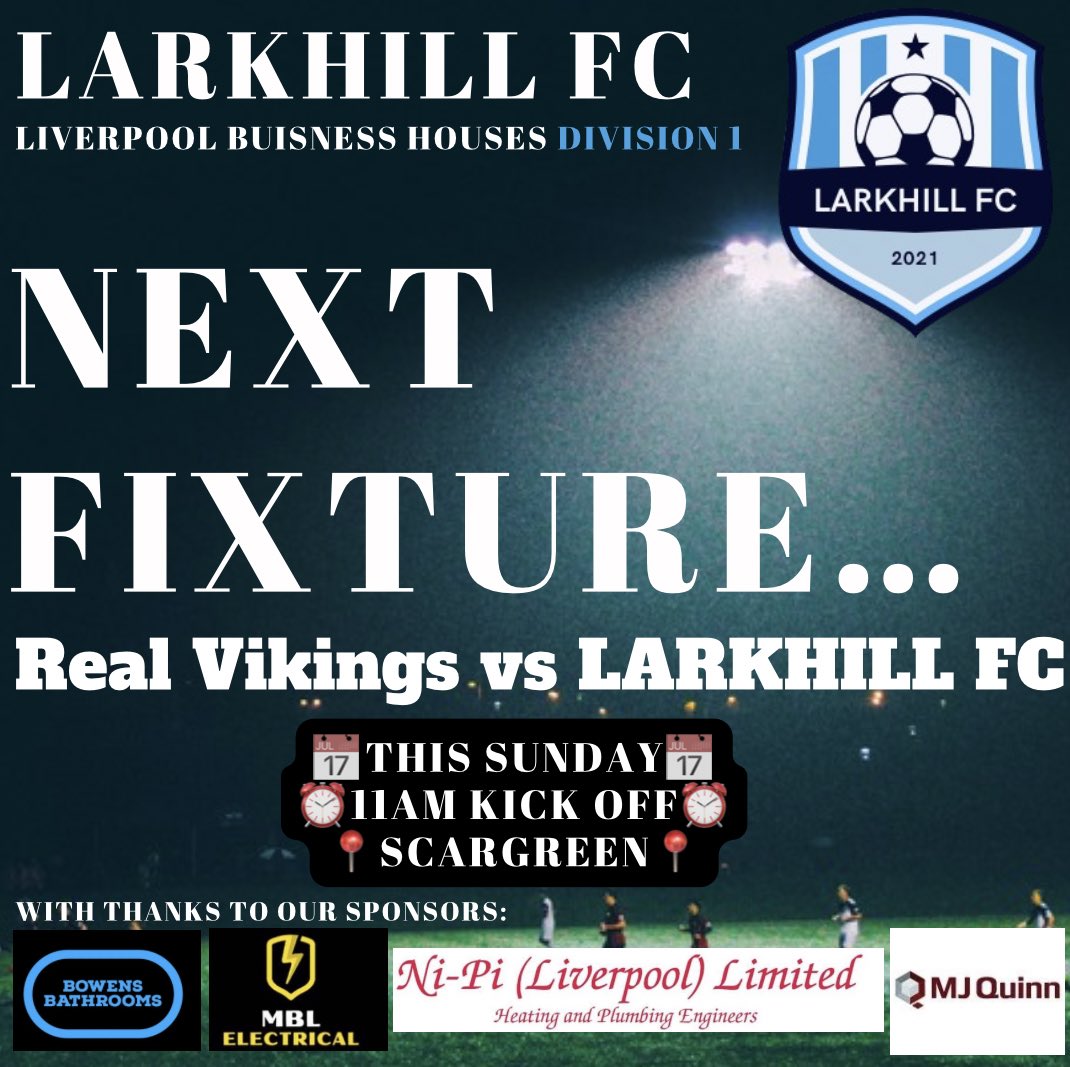 NEXT FIXTURE:

Another away game this Sunday as we face Real Vikings again, the home fixture could have went either way &amp; we will be looking to make it back to back wins for the first time this season⚽️

With thanks to our sponsors