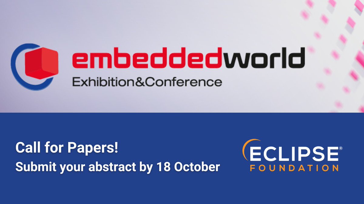 EclipseFdn's tweet image. Share your contribution to Eclipse projects at Embedded World 2025! For this special call for papers, we’re looking for presentations covering #EclipseThreadX, #opensource hardware, safety-critical systems, and software-defined vehicles. More info: hubs.la/Q02SzJyX0