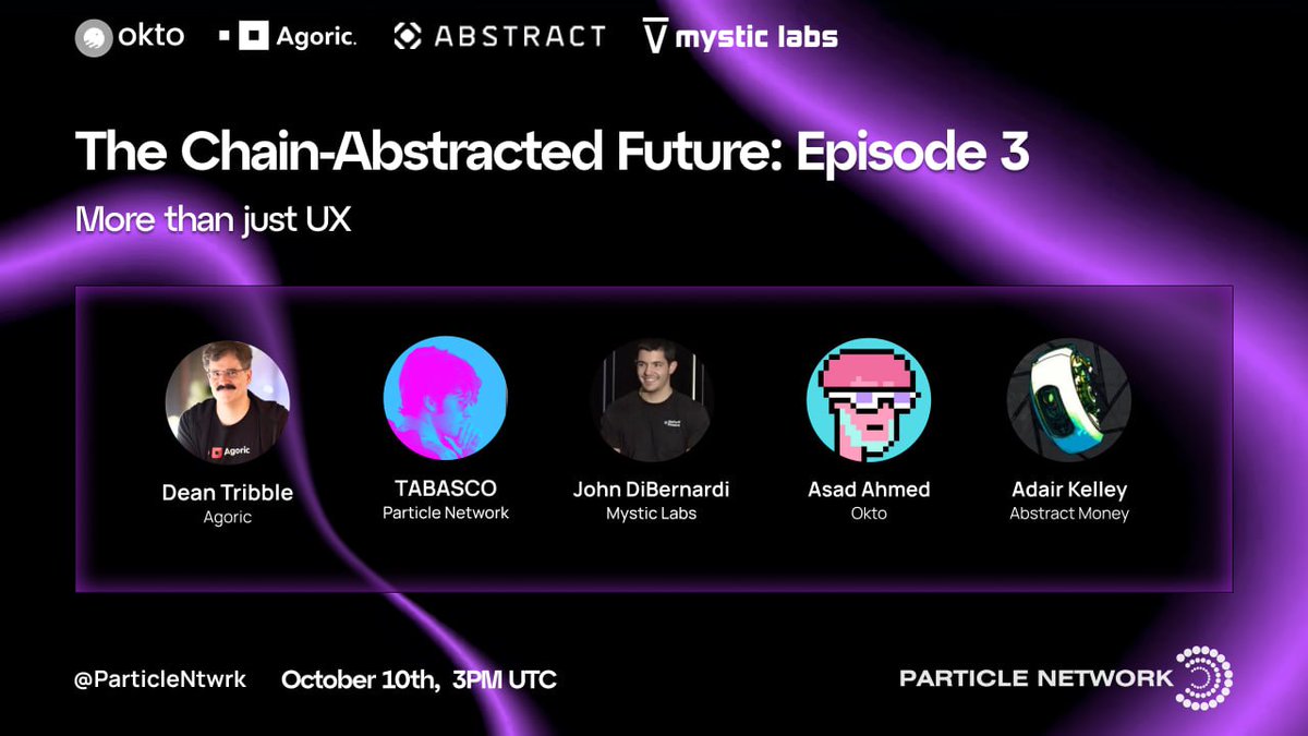 ParticleNtwrk's tweet image. Chain abstraction will impact everything—not just your user experience.
It'll optimize liquidity.
It'll create better incentives.
It'll drive better dApps.
🎙 Join us for a discussion with @agoric, @Mystic_Labs_, @okto_web3 & @AbstractSDK.
Tune in @ 3 PM UTC here on X!