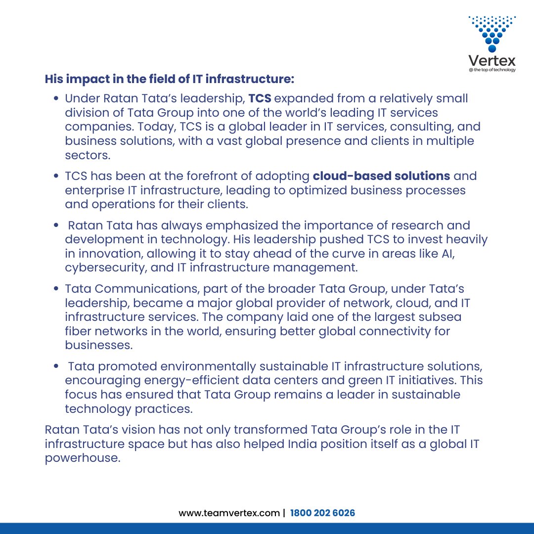 vertex_techsol's tweet image. Honoring the legacy of Ratan Tata, a visionary leader who transformed India’s IT landscape and left an indelible mark on the world of technology.🌐

Rest in peace sir!🙏