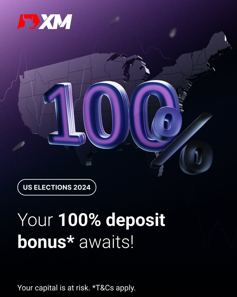 XM_COM's tweet photo. Ready to trade? Get a 100% Deposit Bonus up to $500* and start trading the US elections! 📊
Don't miss out 👉 https://t.co/WrzRLqByp9
*The 100% Deposit Bonus is only available in select countries.
#XM #USElections #TradingBonus #TradeTheElection https://t.co/NwawracBPL