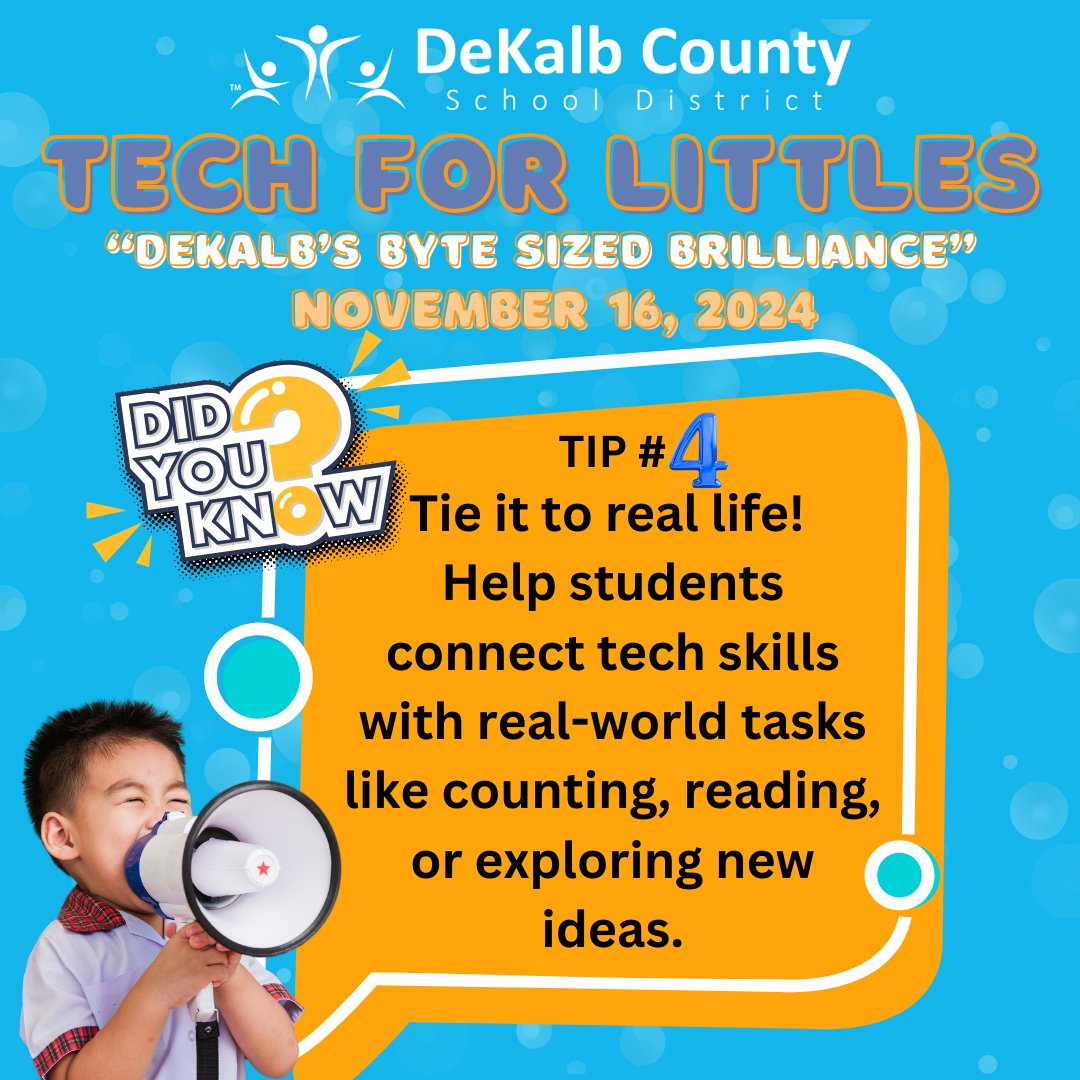 DeKalbSchoolsIT's tweet image. Tip 4: Tie it to real life! 🌍 Help students connect tech skills with real-world tasks like counting, reading, or exploring new ideas. 📱📚 #TechForLittles #RealWorldLearning #K2Tech
@DeKalbSchoolsIT
@DeKalbSchools
