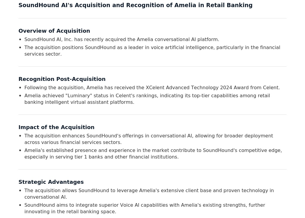 $SOUN: SoundHound AI's Acquisition and Recognition of Amelia in Retail Banking
