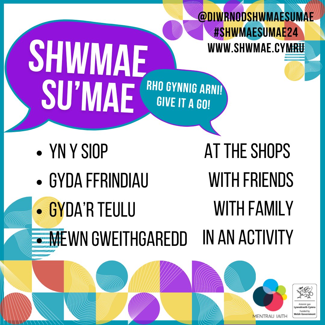 Shwmae Su'mae (@shwmaesumae) on Twitter photo Cofiwch am ddiwrnod #shwmaesumae24 yfory! Os ydych chi'n chwilio am gerddoriaeth ar gyfer eich digwyddiad chi, gwrandewch ar ein rhestr chwarae! bit.ly/shwmae24 <a href="/mentrauiaith/">Mentrau Iaith</a> <a href="/LlywodraethCym/">Llywodraeth Cymru</a> @learncymraeg <a href="/Urdd/">Urdd Gobaith Cymru</a> <a href="/ComyGymraeg/">ComisiynyddyGymraeg</a> <a href="/MudiadMeithrin/">MudiadMeithrin</a> Cofiwch am ddiwrnod #shwmaesumae24 yfory! Os ydych chi'n chwilio am gerddoriaeth ar gyfer eich digwyddiad chi, gwrandewch ar ein rhestr chwarae! bit.ly/shwmae24 <a href="/mentrauiaith/">Mentrau Iaith</a> <a href="/LlywodraethCym/">Llywodraeth Cymru</a> @learncymraeg <a href="/Urdd/">Urdd Gobaith Cymru</a> <a href="/ComyGymraeg/">ComisiynyddyGymraeg</a> <a href="/MudiadMeithrin/">MudiadMeithrin</a>