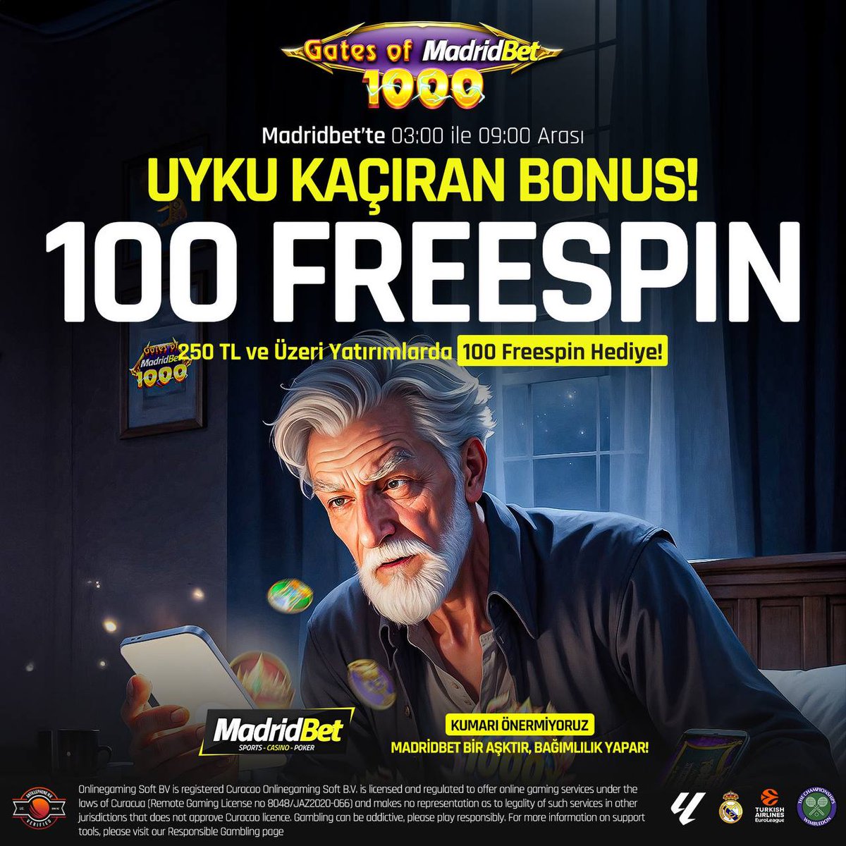 😎 MadridBet’te Uykularınızı Kaçıracak Bonus Geldi!  😎                        

🪙 Madridbet ’te 03.00 -09.00 arasında yapacağınız 250 TL ve üstü yatırımlarda 100 Freespin Fırsatını Kaçırmayın! 🪙

🎇Sınırsız eğlence Madridbet 'te! Kazancını katla, favori oyunların tadını