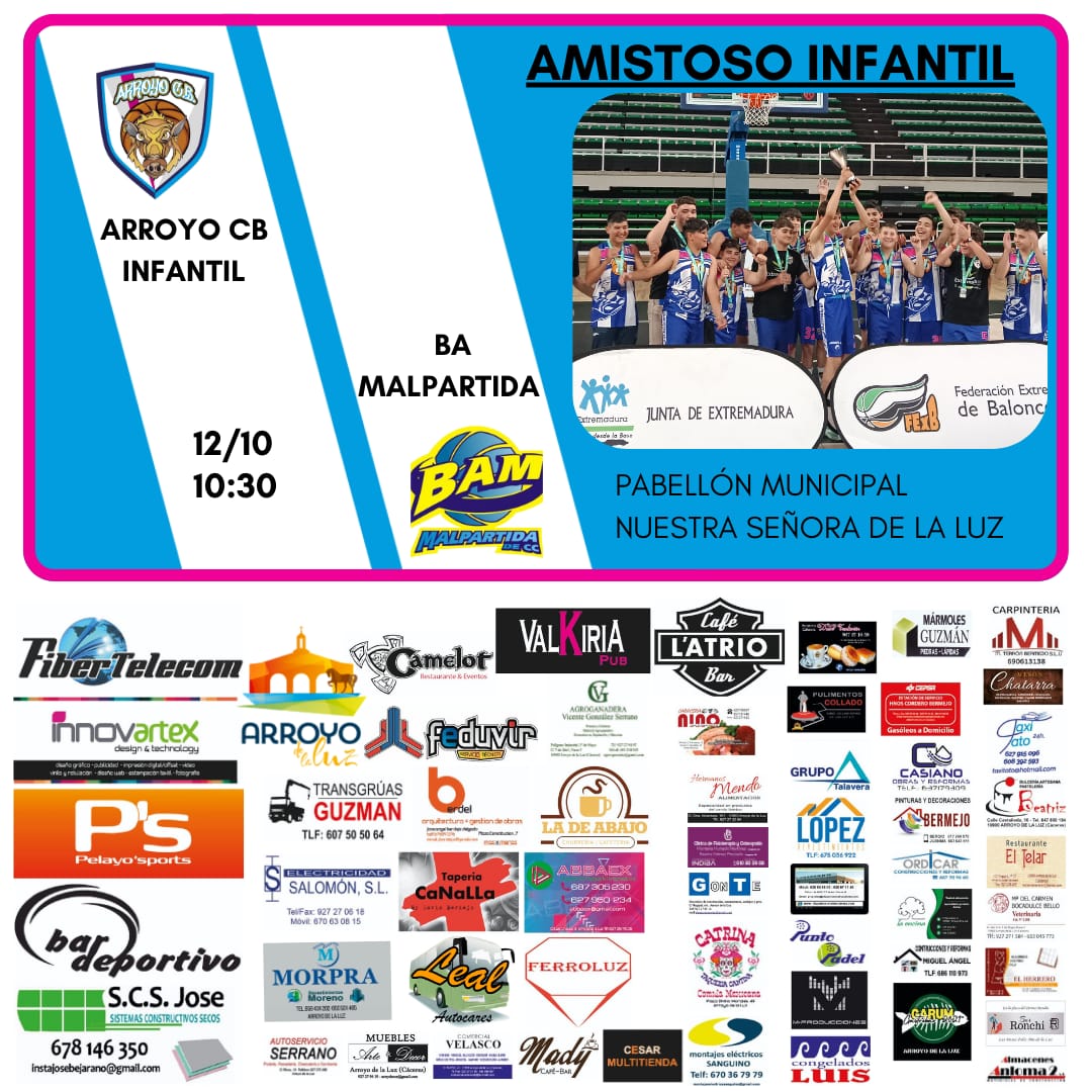 ARROYOBALONCES1's tweet photo. Este sábado tenemos dos partidos amistosos en nuestro pabellón.  Tenemos la suerte de poder jugar contra nuestros amigos y rivales de BAM. Vente a disfrutar del baloncesto 🏀. https://t.co/aAeOe3Ivgb
