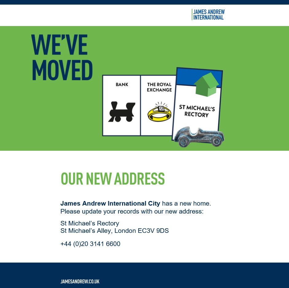 James Andrew International (@jamesandrewjai) on Twitter photo We're delighted to announce that James Andrew International City has a new address. Lisa Moran and her team look forward to speaking to you all soon. 
Please update your records! We're delighted to announce that James Andrew International City has a new address. Lisa Moran and her team look forward to speaking to you all soon. 
Please update your records!