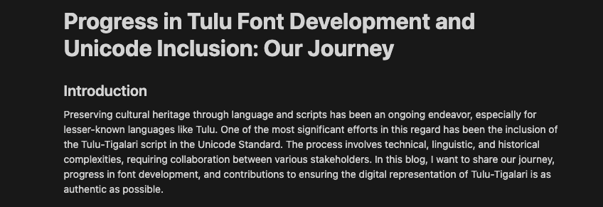 imdeepakpadukon's tweet photo. On the occasion of World Tulu Script Day.

Dear Tuluvas,

Our team is happy to share an update on what has been done so far and our opinions on #Tulu Unicode.

@PrahladTantry 
#WorldTuluScriptDay 

https://t.co/SvisauxPsM https://t.co/SllBxzzKLR