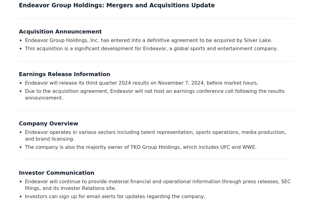 $EDR: Endeavor Group Holdings: Mergers and Acquisitions Update