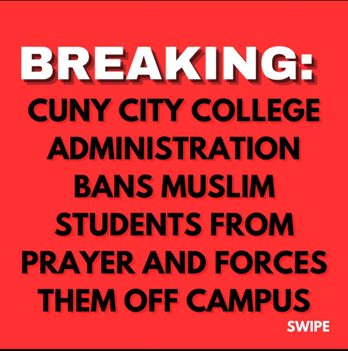 Cuny4P's tweet image. 🚨🚨 BREAKING: CUNY CCNY ADMIN BANS MUSLIM STUDENTS FROM PRAYER &amp;amp; FORCES THEM OFF CAMPUS🚨🚨

Because we keep us safe, we will not subject our community to CUNY’s Islamophobia &amp;amp; violence, so relocating to St Nicholas Park to pray 4 Palestine🇵🇸 Join us!
📆Fri, Oct 11th  
⏰ 1:15pm
